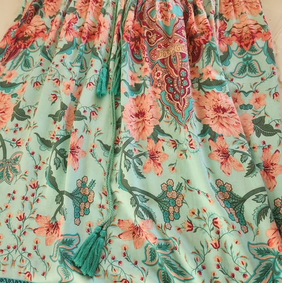 Floral Bohemian Midi Dress - Teal and Red - Picture 12 of 15